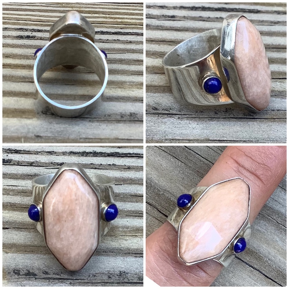 Pink Opal & Lapis 925 Sterling Silver Ring